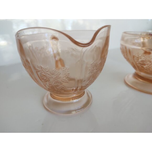 Vintage Mayfair Pink Depression Glass Creamer & Sugar bowl 1930's - Picture 9 of 12